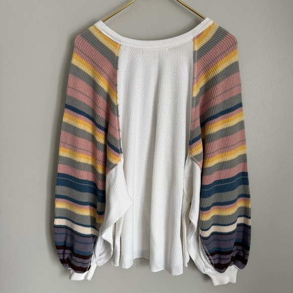 Free People Rainbow Dreams Pullover Knit balloon sleeve Top white size small - Picture 3 of 7
